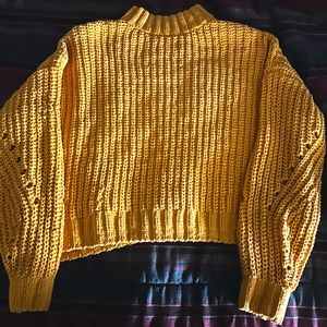 Hollister mustard yellow crocheted sweater